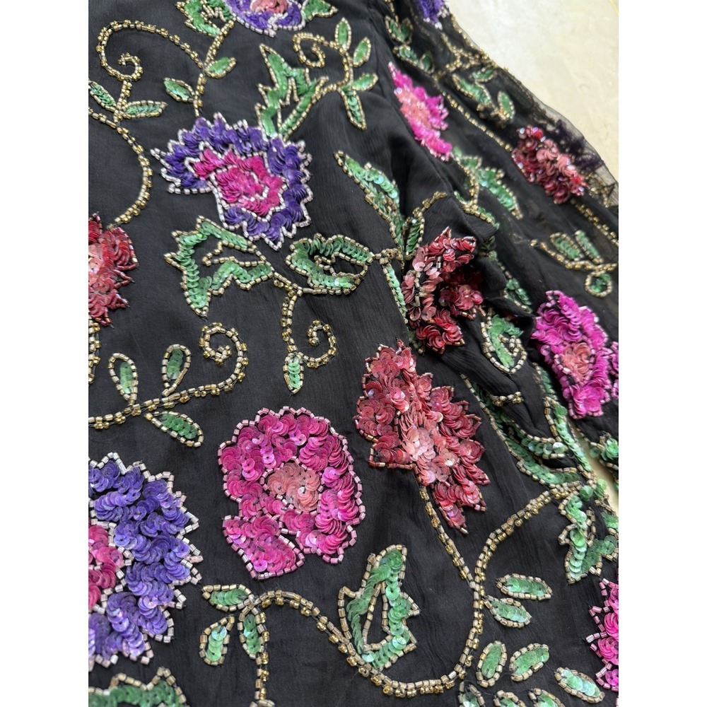 Vtg Laurence Kazar Silk Floral Beaded Short Sleeve Black Top Plus Womens 2X - Picture 9 of 10